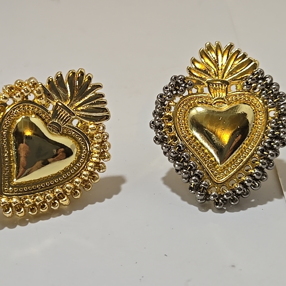 2 Gold Toned Heart Statement Rings with Beaded Detailing New Without Packaging
